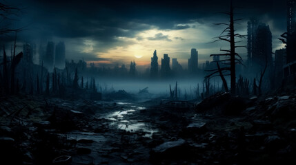 Post apocalypse background with empty space for text