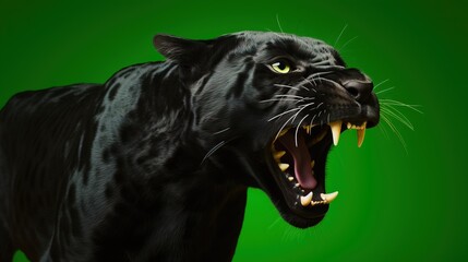 a black panther with its mouth open. Generative AI Art. - 618830810