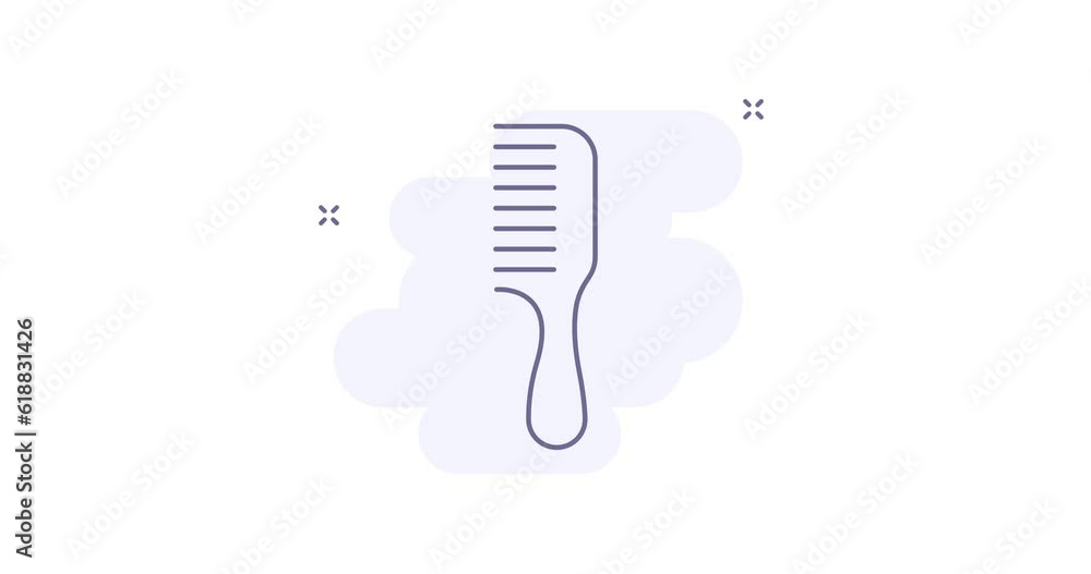 Poster comb animated outline icon on white. comb line icon 4k video motion design for web, mobile and ui de