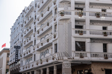 Old derelict Art Deco hotel in the Ville Nouvelle of Casablanca