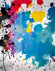 Photo of a colorful abstract painting with vibrant paint splatters