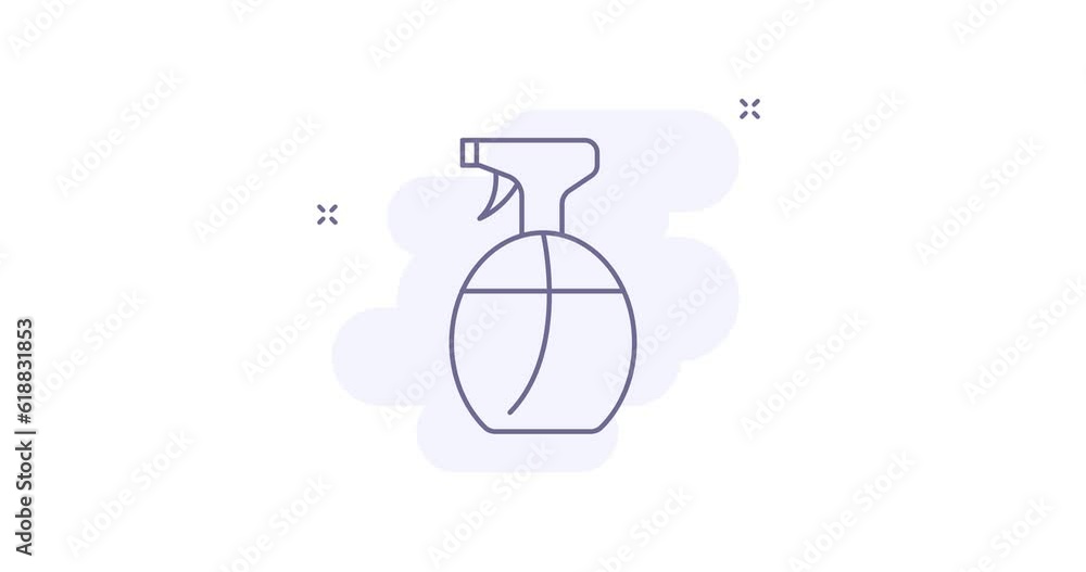 Poster sprayer bottle animated outline icon on white. sprayer bottle line icon 4k video motion design for w