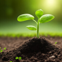 young plant growing in soil generative ai