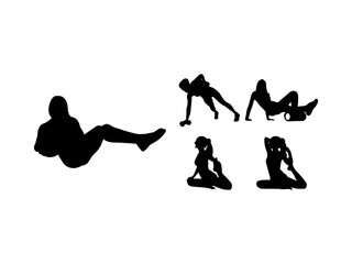 Sport woman silhouettes isolated on white background. Vector gym silhouette.