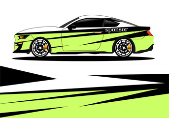Fototapeta na wymiar Green abstract racing sports car for the design of sticker wrap and vehicle livery