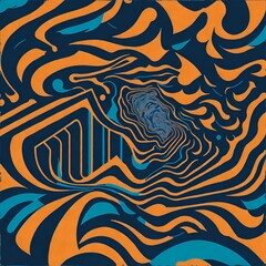 Obraz premium Photo of an abstract painting with vibrant blue and orange colors and flowing wavy lines