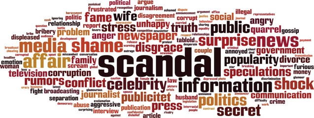 Scandal word cloud concept. Collage made of words about scandal. Vector illustration 