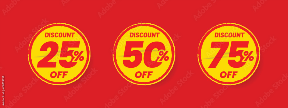 Wall mural Set of discount label vector illustration, sale banner for promotional 25% off, 50% off, 75% off special offer tag sticker design element