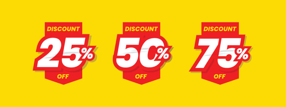 Set of discount label vector illustration, sale banner for promotional 25% off, 50% off, 75% off special offer tag sticker design element