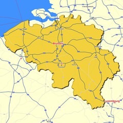 Fototapeta premium Map of Belgium with main roads and highways