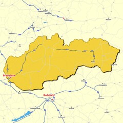 Map of Slovakia with main roads and highways
