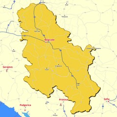 Obraz premium Map of Serbia with main roads and highways