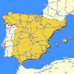 Map of Spain with main roads and highways