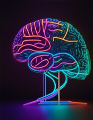 Photo of a neon-lit brain on a dark background