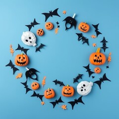 Fototapeta premium halloween banner wih pumkins and decor elements