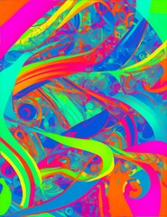Photo of a vibrant and colorful abstract painting of a fish