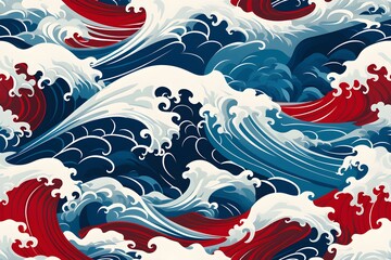 Fototapeta na wymiar simple seamless doodle janese style waves themed pattern