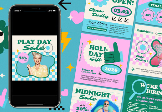 Blue Post Modern Retro Fashion Sale Set for Instagram