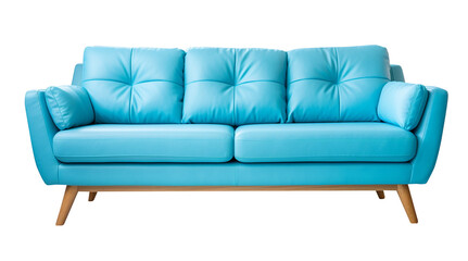 Blue leather sofa isolated on transparent background - 618836401
