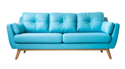 Blue leather sofa isolated on transparent background