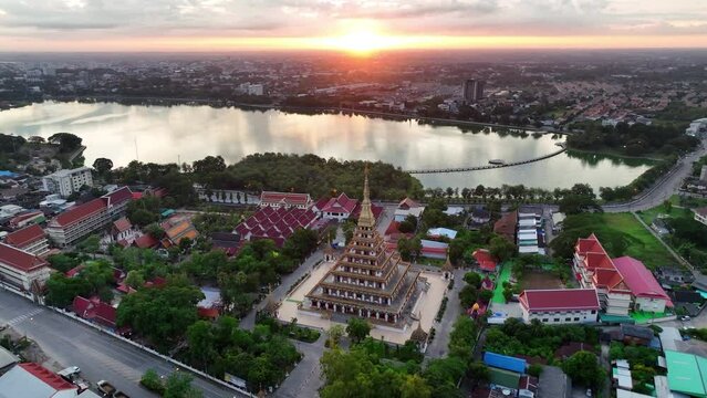 Aerial view of Phra Mahathat Kaen Nakhon in Khon Kaen province, Thailand.