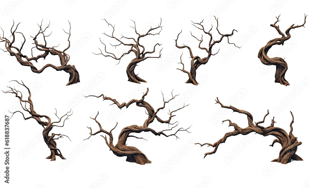Wall mural collection of twisted tree roots isolated on a transparent background, generative ai