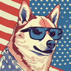 Cool shiba inu dog in sunglasses
