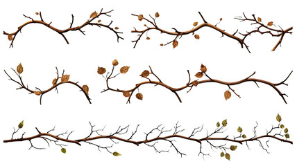 Fototapeta premium collection of thorny vines isolated on a transparent background, generative ai