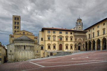 Piazza Grande at the city of Arezzo - Italy during a cloudy day 