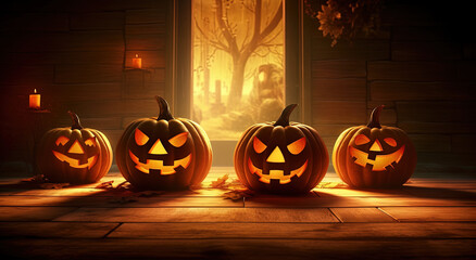 Fototapeta premium Halloween Pumpkin Design Jack O Lantern - Generative Ai