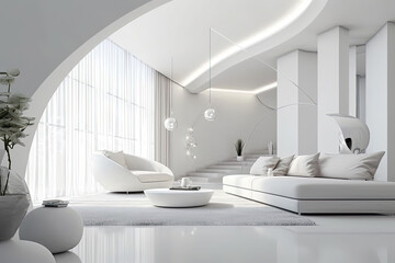 Modern Living Room Interior White Design - Generative AI