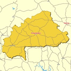 Map of Burkina Faso with main roads and highways