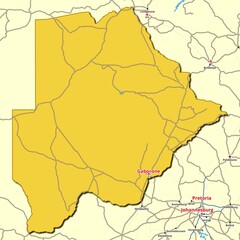 Map of Botswana with main roads and highways