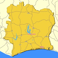Map of Ivory Coast with main roads and highways