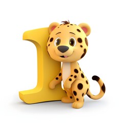 Alphabet letter I with tiger cartoon character for kids