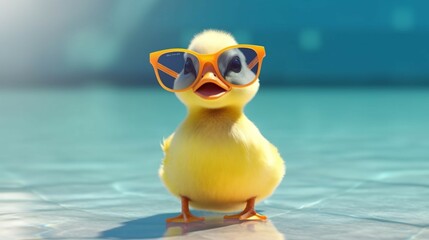 Funny cute duck in sunglasses with happy emotion.Generative AI
