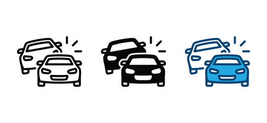 Car crash icon in line and flat style. Car accident, collision, traffic accident icon symbol. Vector illustration