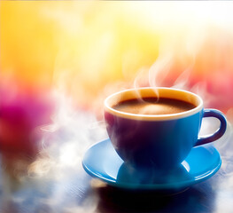 morning with a steaming cup of coffee