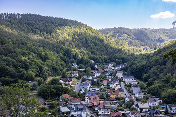Fototapeta na wymiar View over the lower village of Schwarzburg