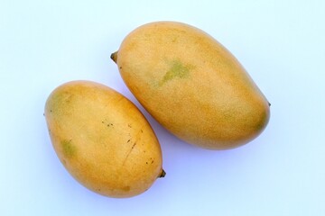 Mango fruits on white background close-up view 
