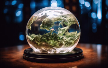 glass globe on a table in a lab created with Generative AI technology