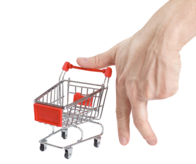 Male hand with a shopping cart, cut out