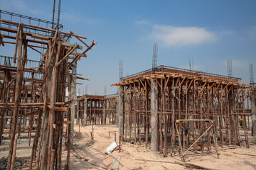 Fototapeta na wymiar House building infrastructure made by wood under construction