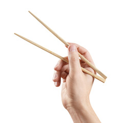 Hand holding chinese traditional chopsticks, cut out
