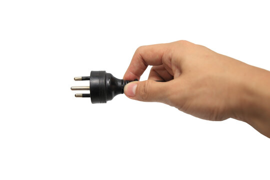 plug on hand isolated on white background
