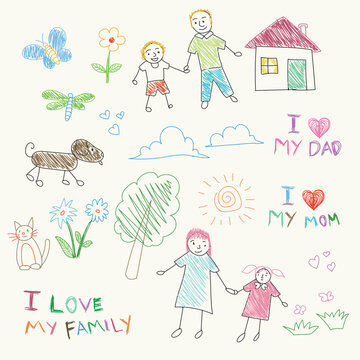 Hand drawn cute family doodle vector illustration
