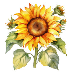 Sunflower watercolor illustration isolated on a white background.