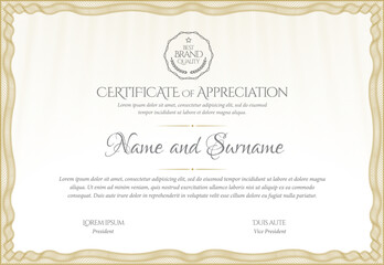 Certificate Template. Diploma of modern design or gift certificate. Frame from guilloche pattern. Elegant and expensive design. Vector illustration.