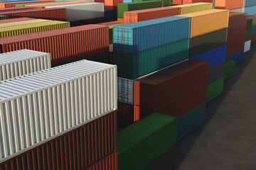 Cargo industrial containers of different colors