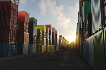 Cargo containers of different colors for logistics import-export business